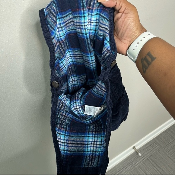 OshKosh Bigosh Toddler Plaid-Lined Corduroy Overalls‎ Navy Blue 9-12 Months - Picture 5 of 10